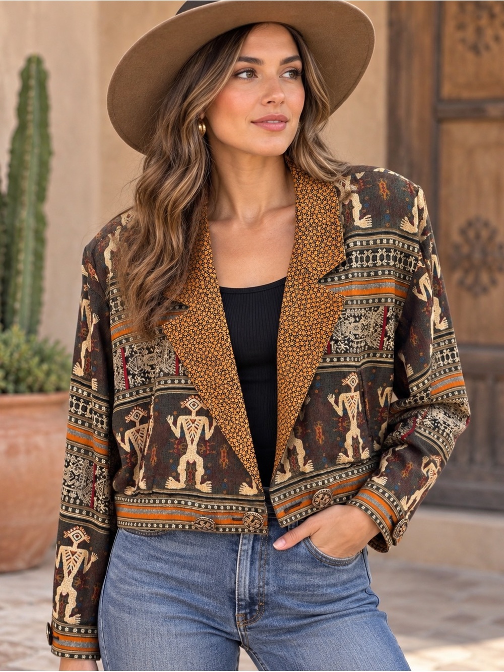 Vintage Platinum Dorothy Schoelen L Art to Wear Southwestern Rayon Jacket Boho